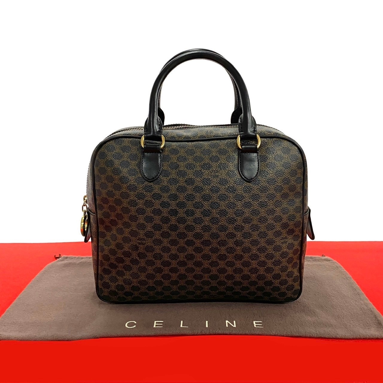 CELINE セリーヌ マカダム ブラゾン トリオンフ 柄 レザー PVC ハンドバッグ ブラック
 35982