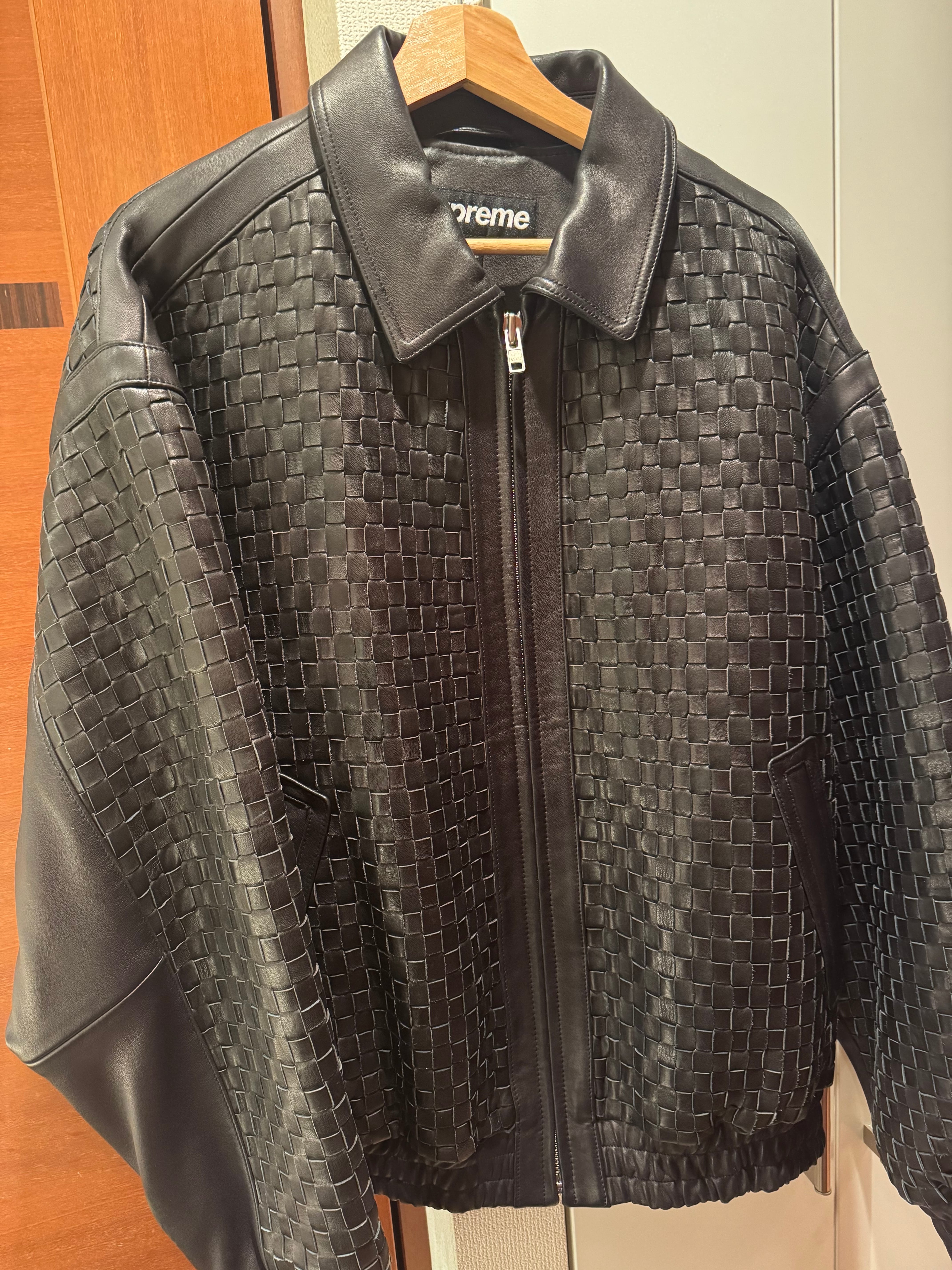 Supreme Woven Leather Varsity Jacket "Black"