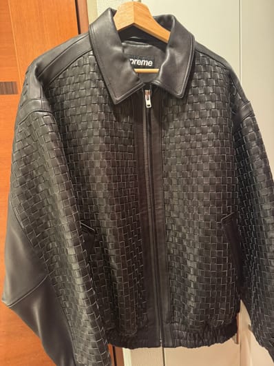 Supreme Woven Leather Varsity Jacket "Black"