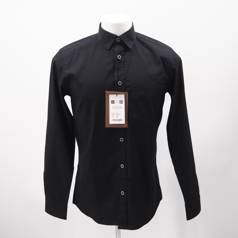 極美品 BURBERRY バーバリー コットン ロングスリーブシャツ XS XS 8028876 長袖シャツ ブラック 綿 メンズ