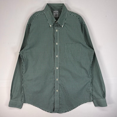 古着 ブルックスブラザーズ Brooks Brothers 長袖シャツ 胸ポケ 346 ボタンダウン M グリーン系 チェック メンズ