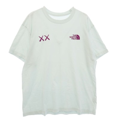 THE NORTH FACE ノースフェイス 5200187090 × KAWS TEE カウズ ロゴ エンブロイダリー クルーネック 半袖 Tシャツ カットソー ライトグリーン系 XL【中古】