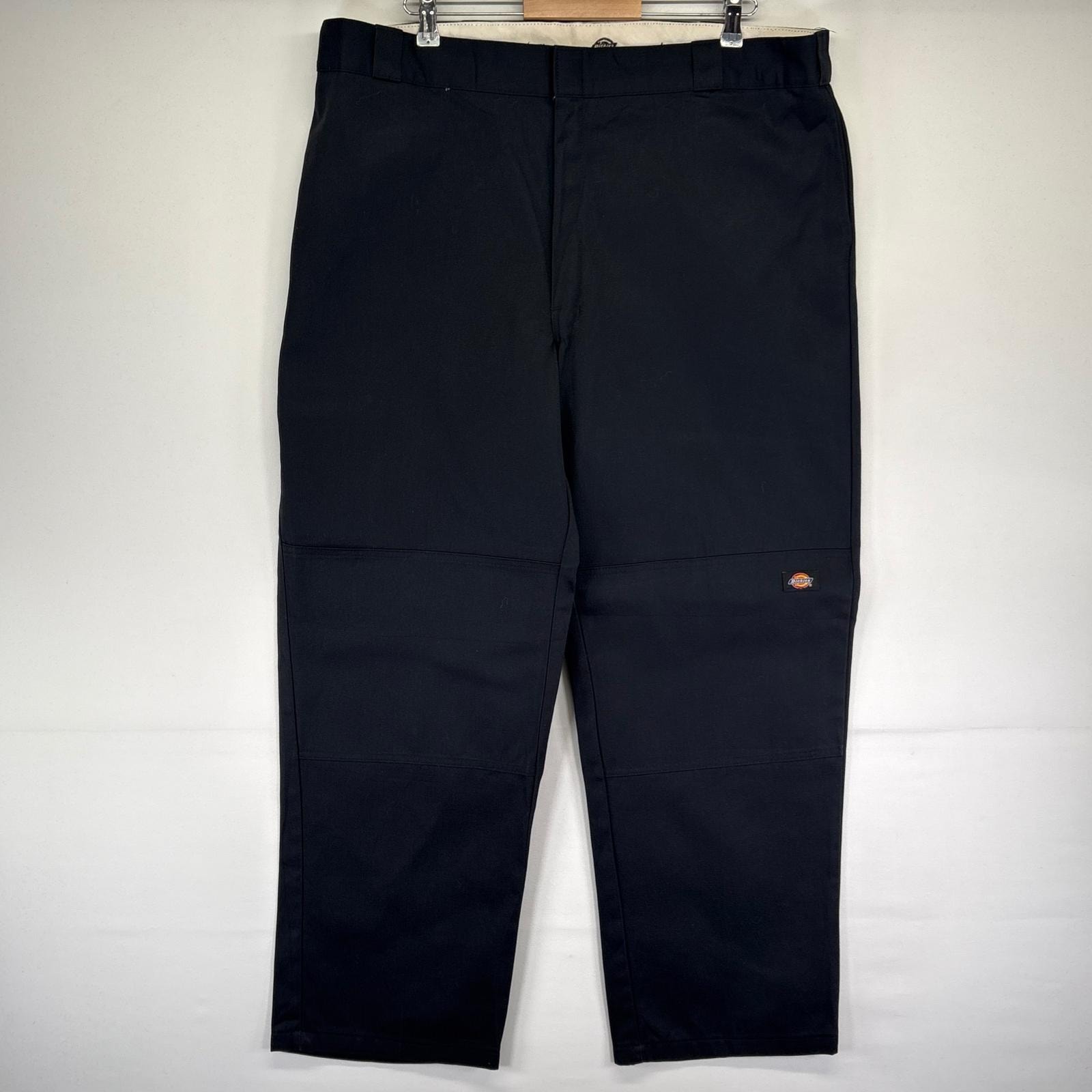 古着 ディッキーズ Dickies パンツ ワークパンツ ダブルニー 大きいサイズ ワンポイントロゴ W42 L32  ブラック系 メンズ