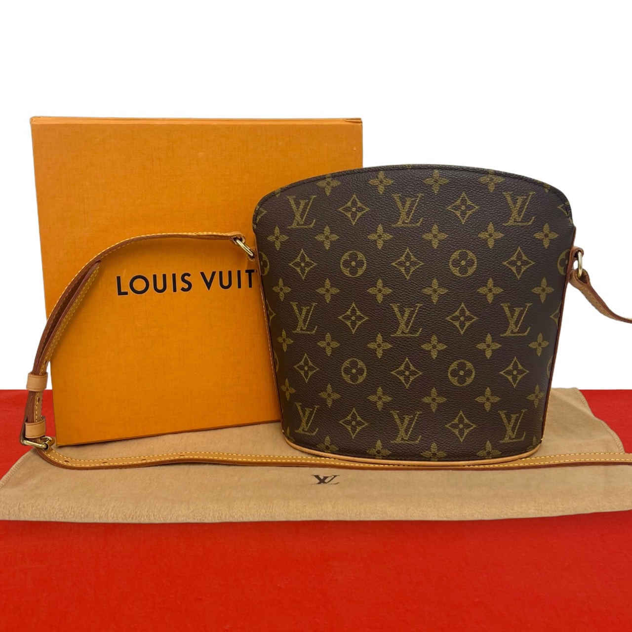 LOUIS VUITTON ルイヴィトン ドルーオ モノグラム レザー PVC ショルダーバッグ ブラウン
 118-5