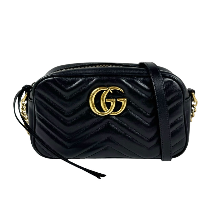 グッチ GUCCI ショルダーバッグ GGマーモント レザー ブラック レディース 447632【中古】 z11275