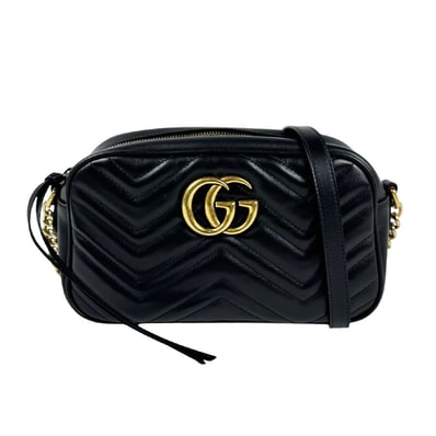 グッチ GUCCI ショルダーバッグ GGマーモント レザー ブラック レディース 447632【中古】 z11275