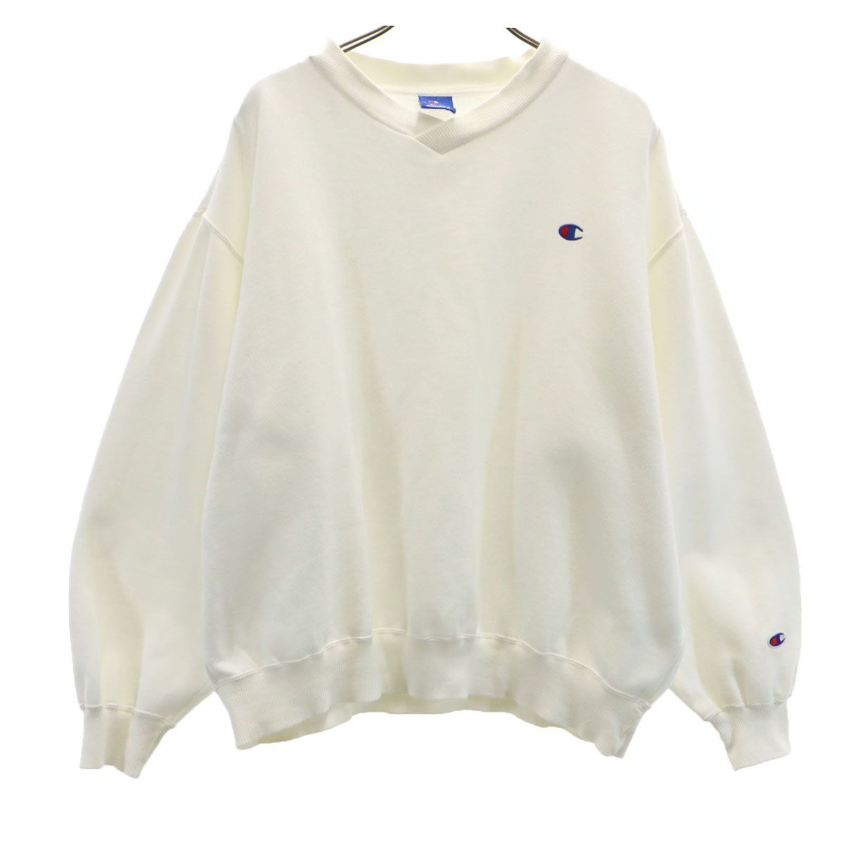 Champion チャンピオン 90s オールド 長袖 スウェット Vネック トレーナー L ホワイト 裏起毛