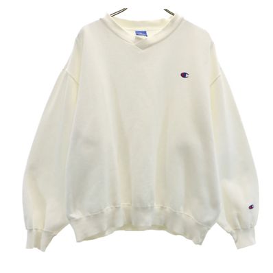 Champion チャンピオン 90s オールド 長袖 スウェット Vネック トレーナー L ホワイト 裏起毛