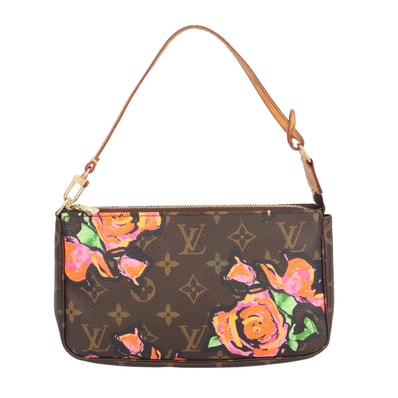 ルイヴィトン ポシェットアクセソワール モノグラムローズ ハンドバッグ モノグラムキャンバス M48615 ブラウン レディース LOUIS VUITTON 中古