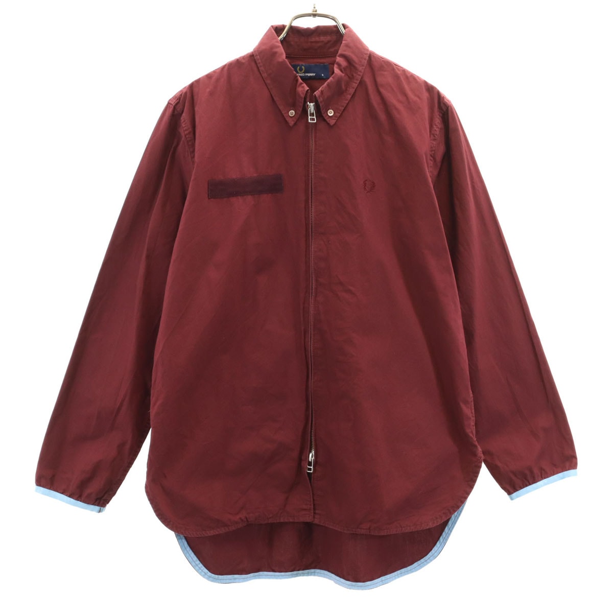 FRED PERRY フレッドペリー 長袖 フルジップ ボタンダウンシャツ S ワインレッド