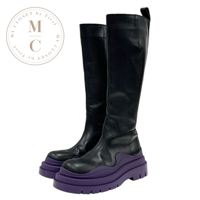 ボッテガヴェネタ BOTTEGAVENETA タイヤ ブーツ ロングブーツ 靴 シューズ レザー ブラック パープル