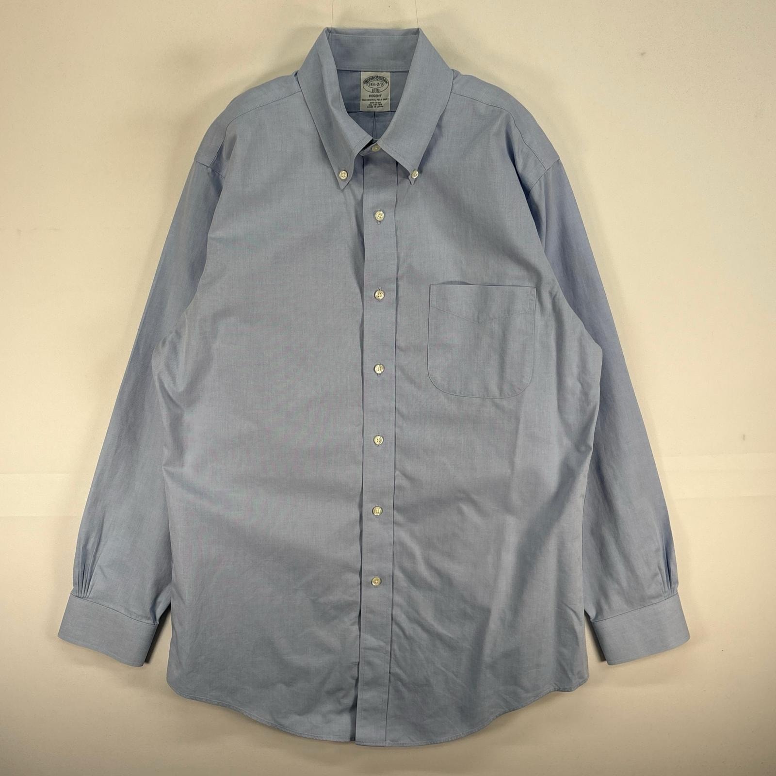 古着 ブルックスブラザーズ Brooks Brothers 長袖シャツ ボタンダウン 胸ポケ M ブルー系 無地 メンズ