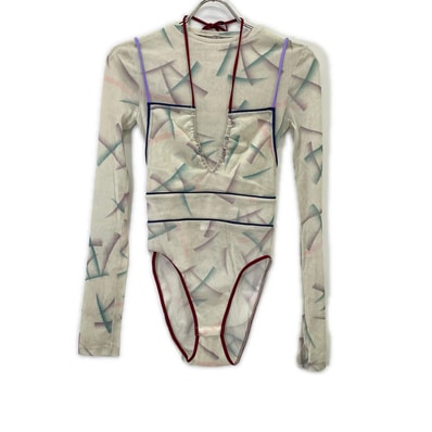 フミカウチダ FU-S-TP005 IVORY FLOCKY PRINTED TULLE DOUBLE-FRONT BODYSUIT 36