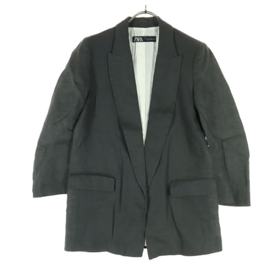 ZARA ザラ リネン 長袖 ボタンレス テーラードジャケット S グレー系