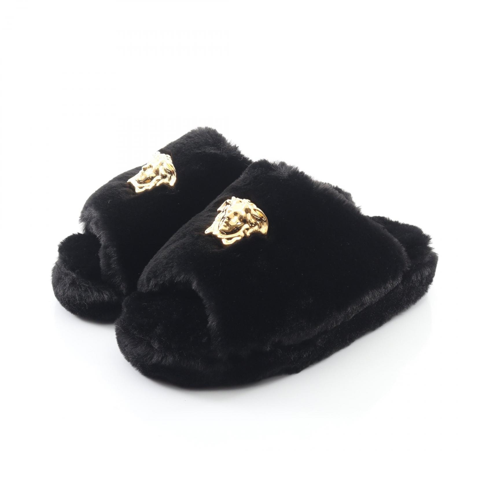 ヴェルサーチ VERSACE メデューサ サンダル 靴 フェイクファー レディース ブラック系 ZSL000005ZPL00011 【新品】