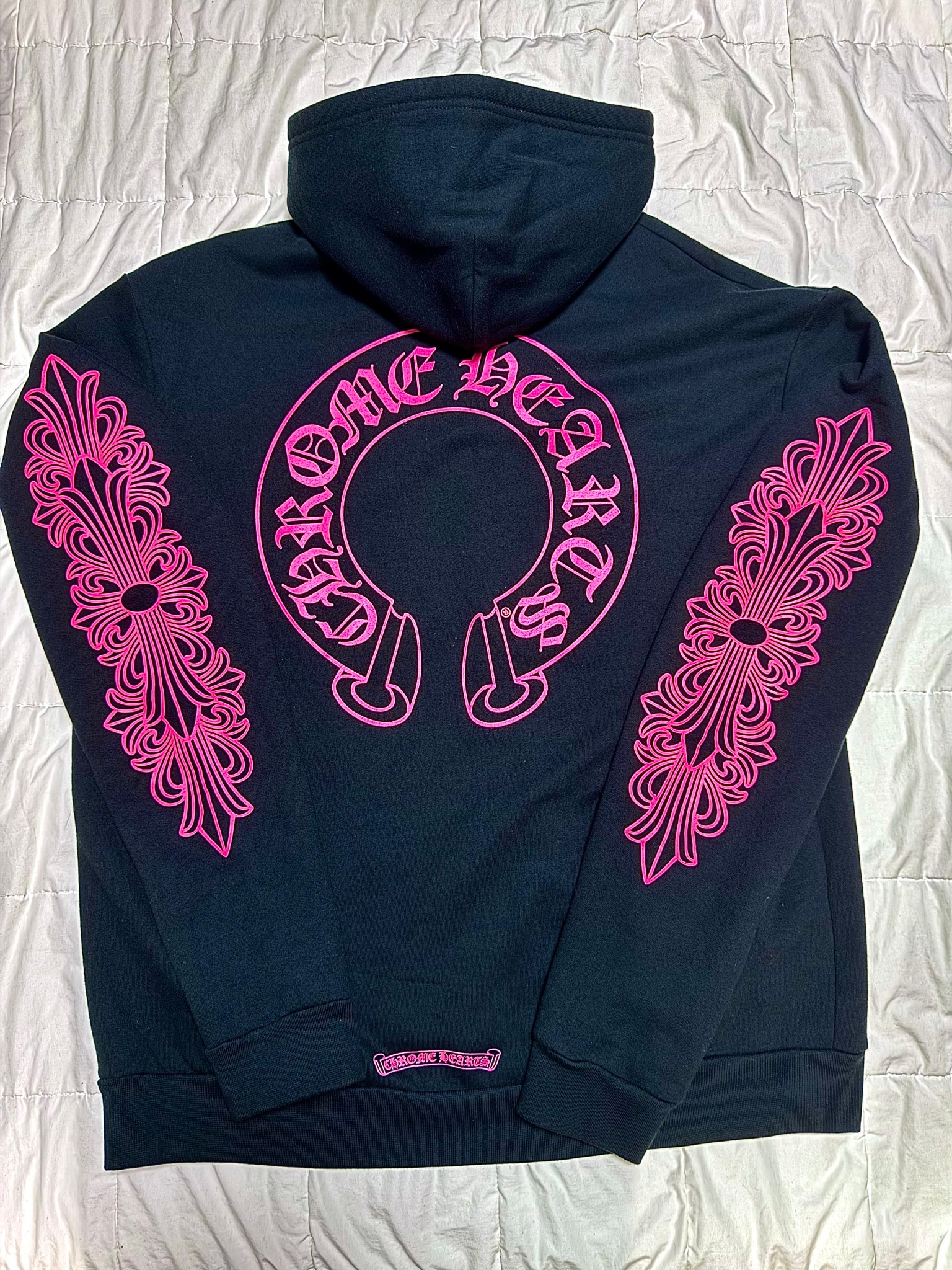 Chrome Hearts Horseshoe Floral Cross Zip-Up Hoodie "Black/Pink"