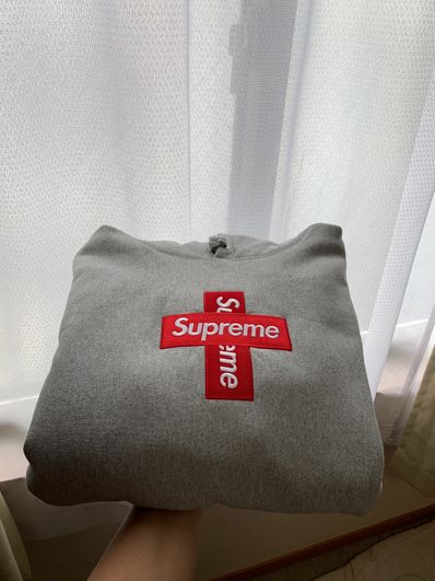 Supreme Cross Box Logo Hooded Sweatshirt "Grey"
