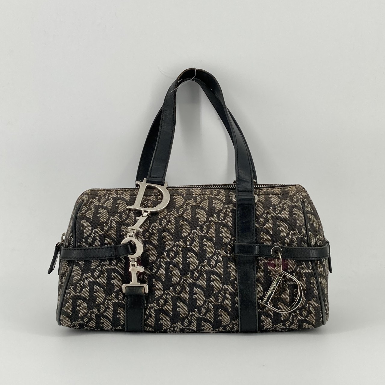 Christian Dior(クリスチャンディオール) ヴィンテージ トロッター柄 キャンバス ミニボストンバッグ グレー×ブラック