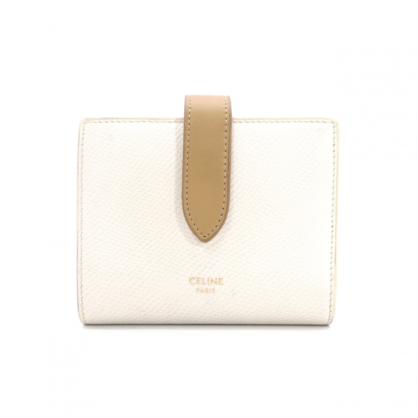 CELINE セリーヌ ストラップ 二つ折り財布 レザー ベージュ系 財布