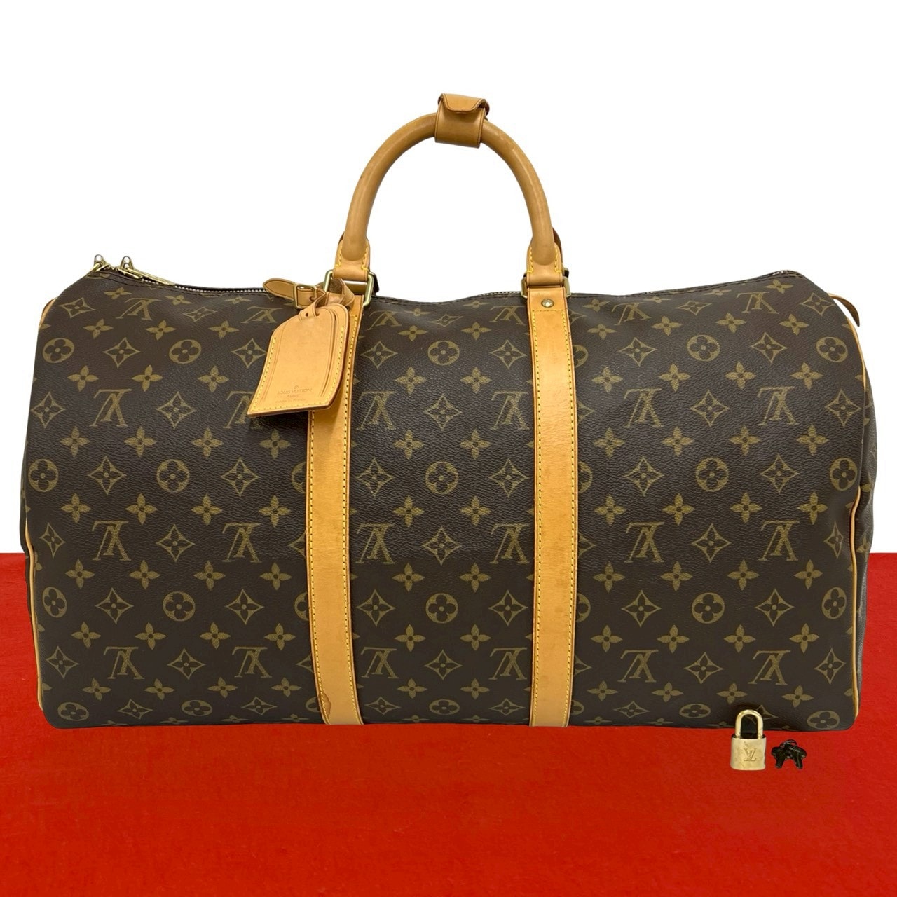 LOUIS VUITTON ルイヴィトン キーポル 50 モノグラム レザー PVC ボストンバッグ ブラウン
 380-1