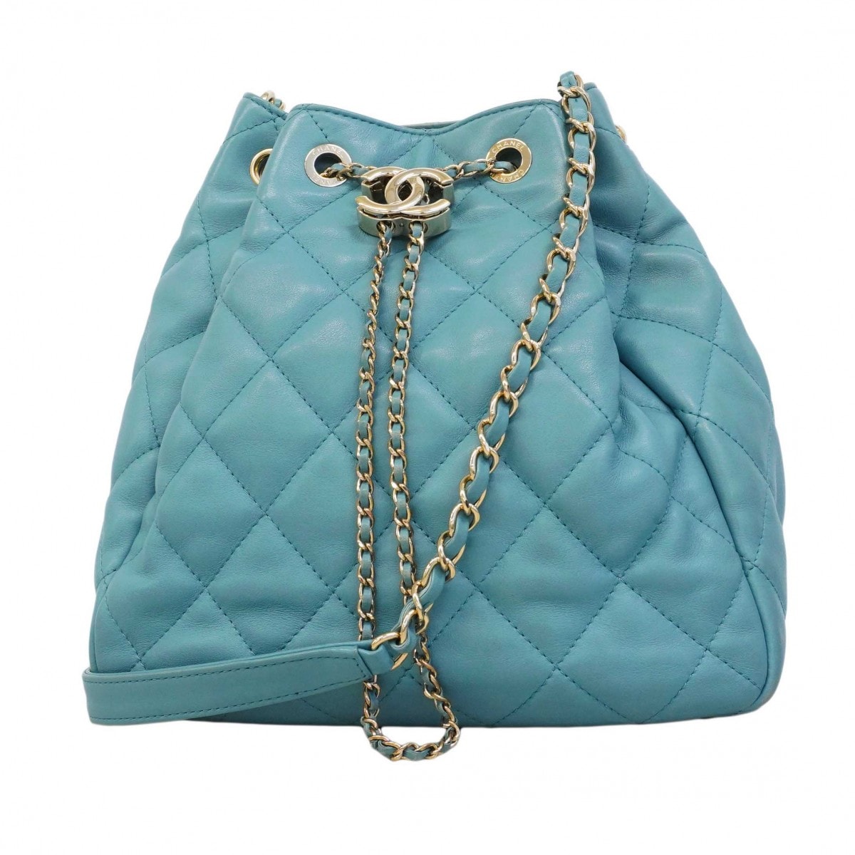 ★SALE【6db2183】シャネル ショルダーバッグ マトラッセ チェーンショルダー ラムスキン ターコイズブルー シャンパンゴールド金具【中古】レディース