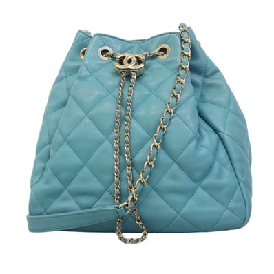 ★SALE【6db2183】シャネル ショルダーバッグ マトラッセ チェーンショルダー ラムスキン ターコイズブルー シャンパンゴールド金具【中古】レディース