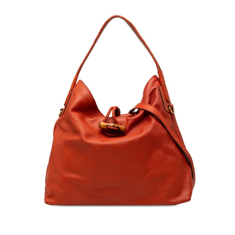 グッチ バンブー トートバッグ ショルダーバッグ 2WAY 338982 オレンジ ブラウン系 レザー レディース GUCCI 【中古】