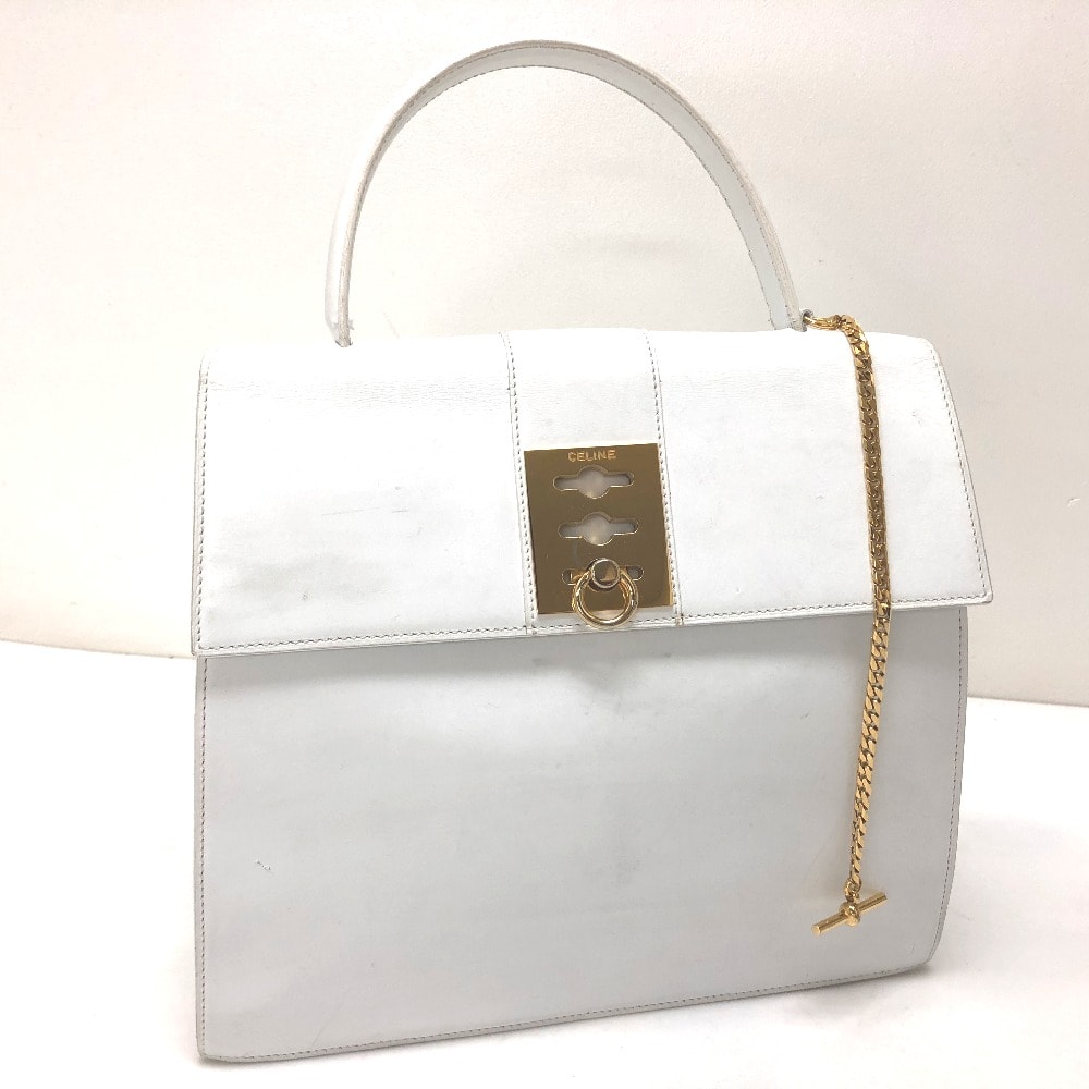 セリーヌ CELINE チェーンロック ヴィンテージ  カバン トートバッグ ハンドバッグ レザー ホワイト