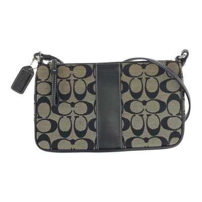 COACH コーチ シグネチャー ブラック グレー シルバー金具 キャンバス レザー/ ショルダーバッグ ポシェット 600264 【中古】