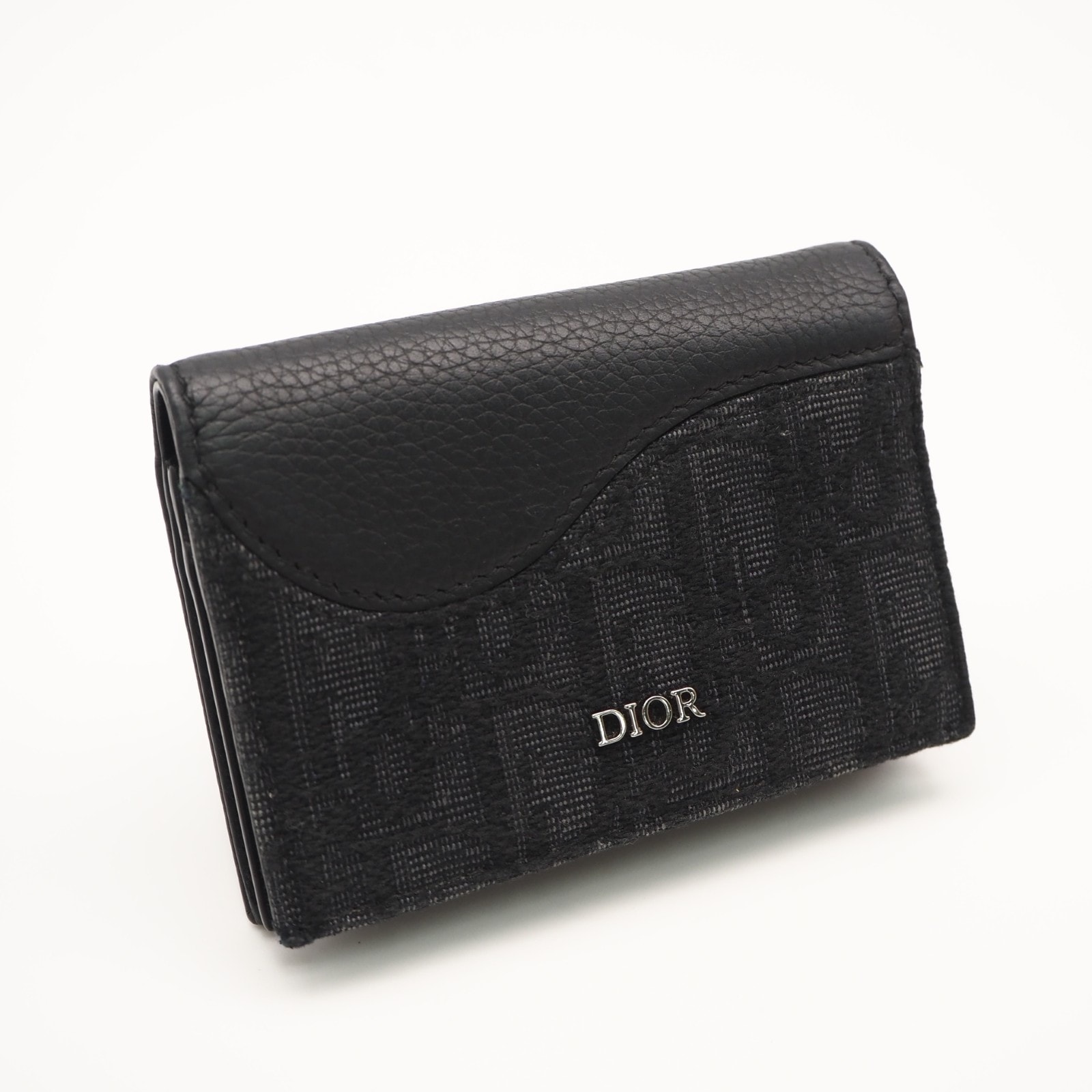 美品 Dior ディオール ディオール オブリーク ジャカード グレインドカーフスキン マーケトリー Saddle ビジネスカードホルダー 2ADCH166YKS カードケース ブラック グレー キャンバス レザー メンズ