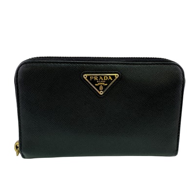 プラダ PRADA 二つ折り財布 トライアングルロゴ ラウンドファスナー 1M1157 ブラック