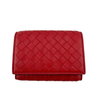 ボッテガヴェネタ BOTTEGAVENETA 三つ折り財布 イントレチャート コンパクトウォレット レッド