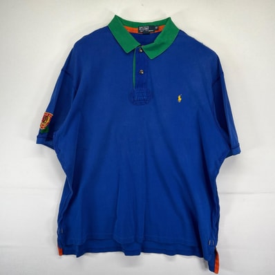 古着 ポロバイラルフローレン Polo by Ralph Lauren 半袖 ポロシャツ 大きいサイズ ワッペン マルチカラー ワンポイントロゴ 鹿子 3XB BIG ブルー系 メンズ