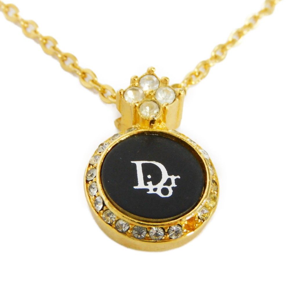 ディオール Dior ロゴ プレート ブラック ラインストーン CD ネックレス