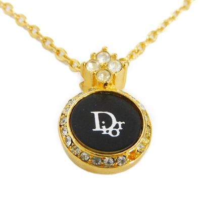 ディオール Dior ロゴ プレート ブラック ラインストーン CD ネックレス