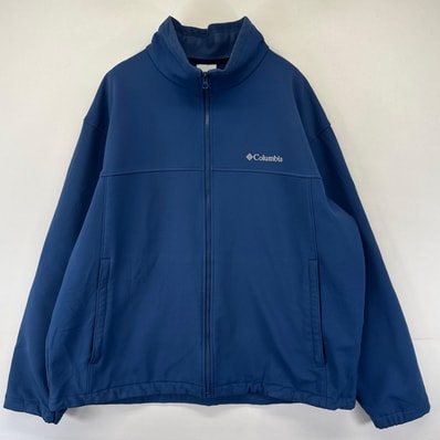古着 コロンビア Columbia ジャケット ソフトシェル フルジップ ワンポイントロゴ ロゴ刺繍 大きいサイズ 2XL ネイビー系 メンズ