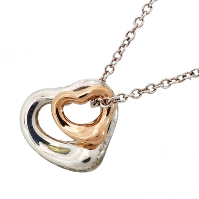 【6jdb0272】ティファニー ネックレス ダブルオープンハート K18PG ピンクゴールド シルバー925【中古】レディース