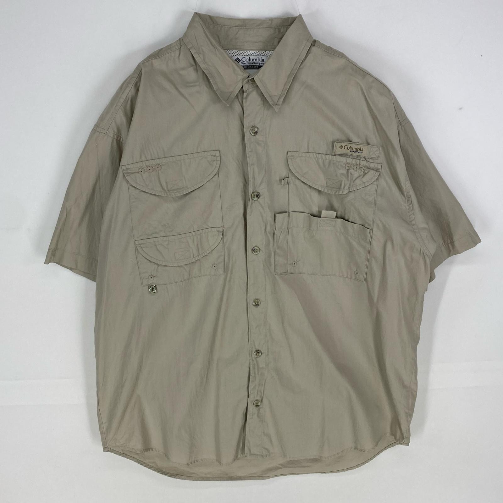 古着 コロンビア Columbia 半袖シャツ PFG 裏地メッシュ ショートスリーブ アウトドア M  ベージュ系 メンズ