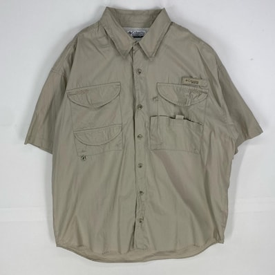古着 コロンビア Columbia 半袖シャツ PFG 裏地メッシュ ショートスリーブ アウトドア M ベージュ系 メンズ