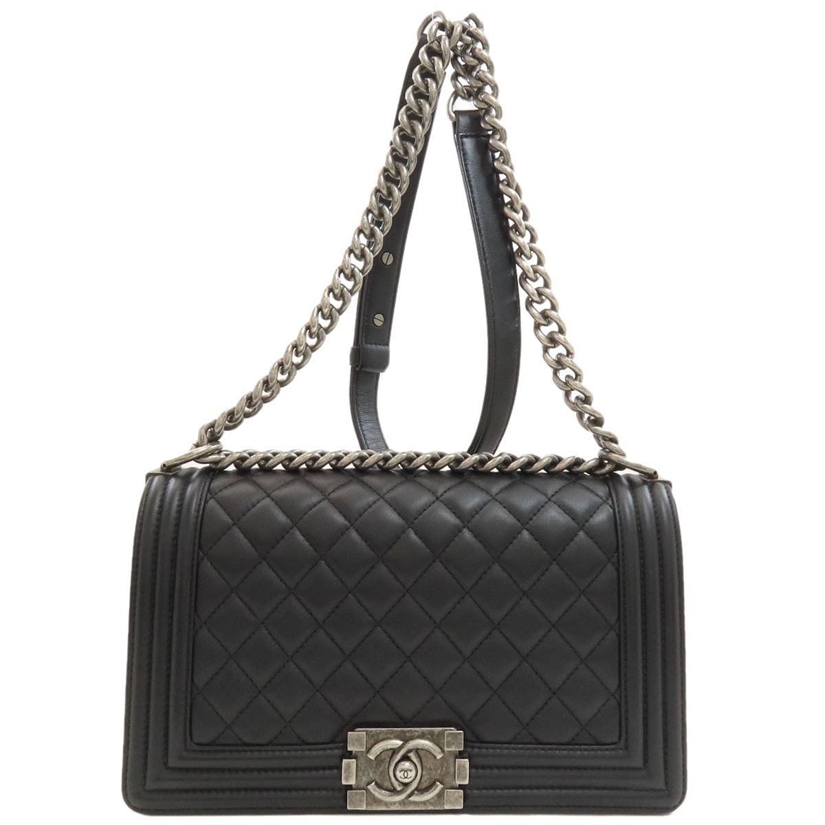 CHANEL シャネル ボーイシャネル シルバー金具 ショルダーバッグ カーフ レディース [中古]