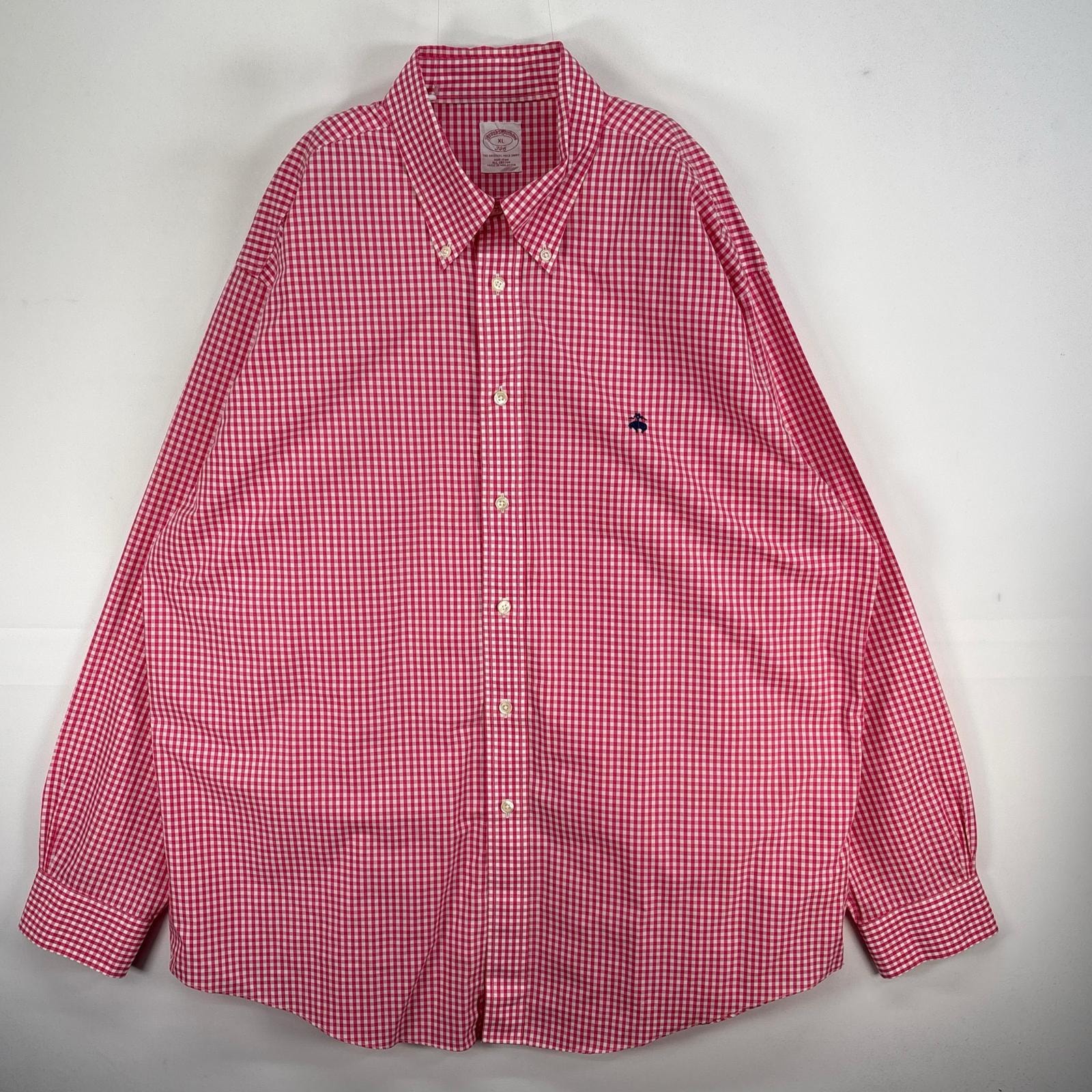 古着 ブルックスブラザーズ Brooks Brothers 長袖シャツ ロゴ 刺繍 ボタンダウン 346 XL  ピンク系 チェック メンズ