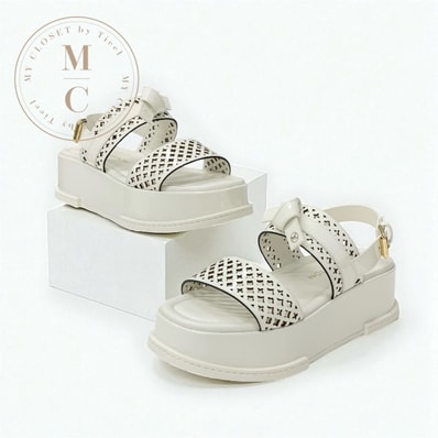 ルイヴィトン LOUIS VUITTON マヤライン サンダル 靴 シューズ パテント ホワイト 白 未使用 LVロゴ モノグラムフラワー ストラップ プラットフォーム