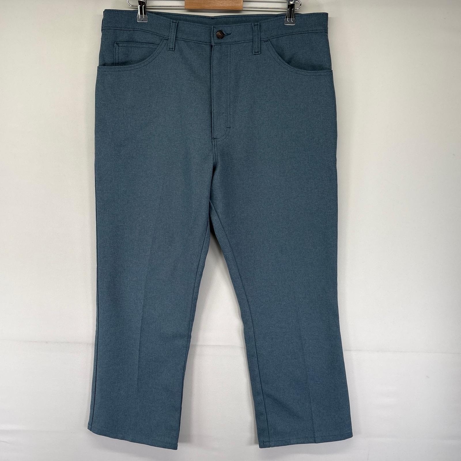 古着 リー Lee パンツ ポリエステルパンツ 5ポケット ジッパーフライ フレア ワンポイントロゴ W38 L34  ブルー系 メンズ