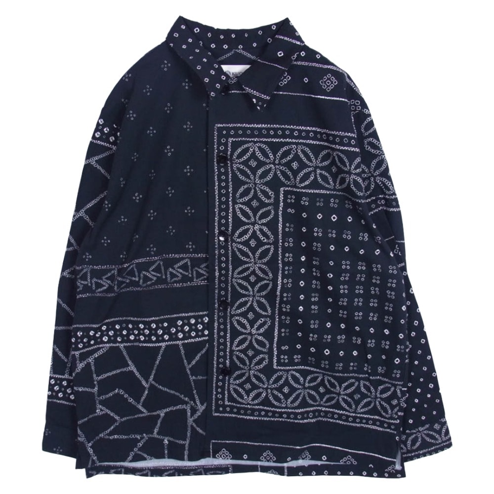 KUON クオン 長袖シャツ Kanoko Shibori Printed Bandanna Shirket 絞り プリント バンダナ 長袖 シャツ ブラック系 M【極上美品】【中古】
