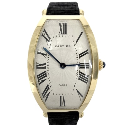 CARTIER カルティエ 腕時計 トノー 750YG ギョーシェ文字盤 A102203 手巻き K18ゴールド ブラック 黒 ゴールド レディース【中古品】