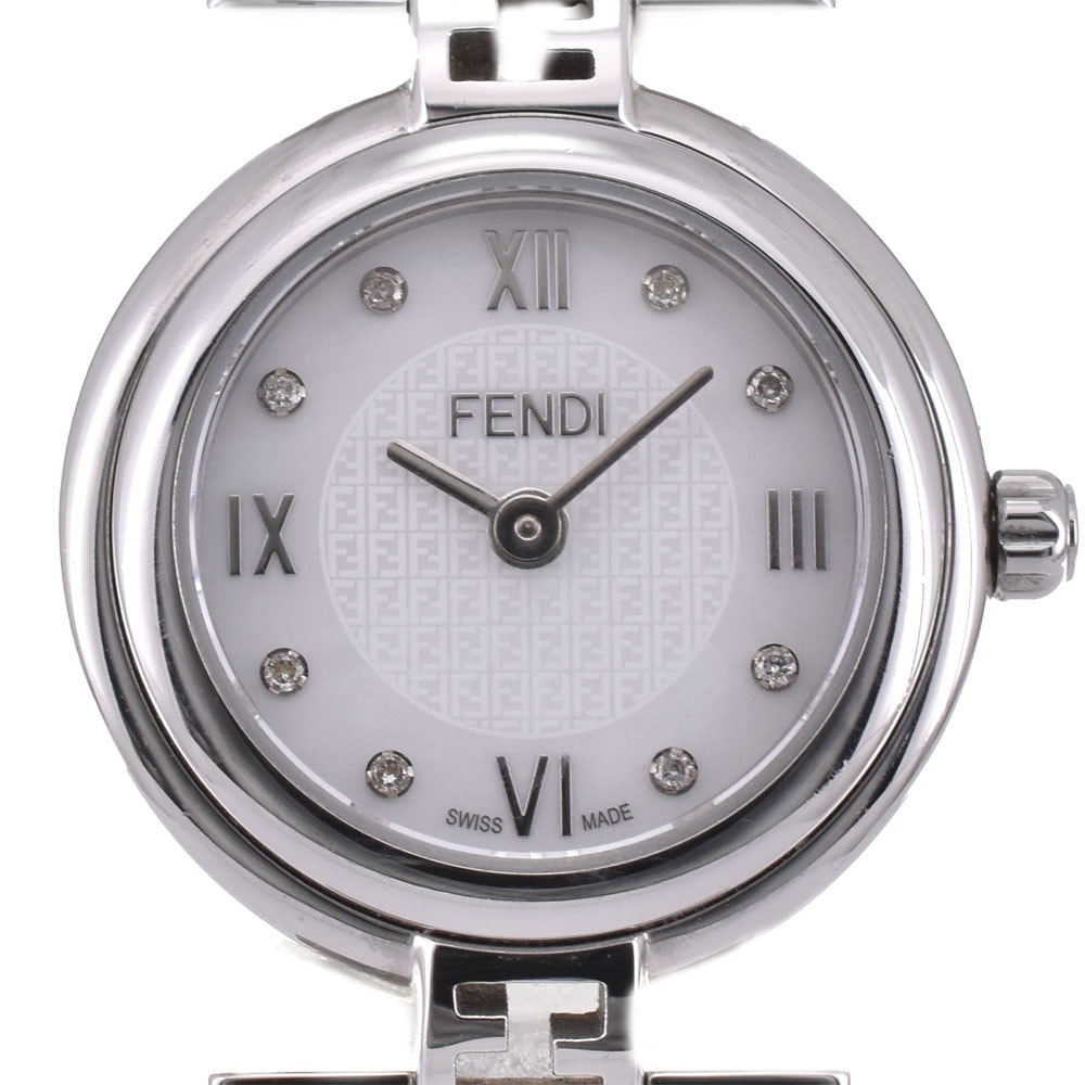 値下 フェンディ FENDI 2700L 8P ダイヤモンド ズッカ ホワイト シェル ダイヤル クォーツ レディース 美品 A#143951