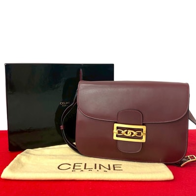 CELINE セリーヌ ロゴ 金具 カーフ レザー ショルダーバッグ ワインレッド
35930
