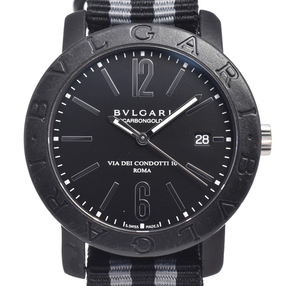 ブルガリ BVLGARI BB40CL ブルガリ ブルガリ デイト カーボン ブラック 自動巻き メンズ 良品 腕時計 D#149812