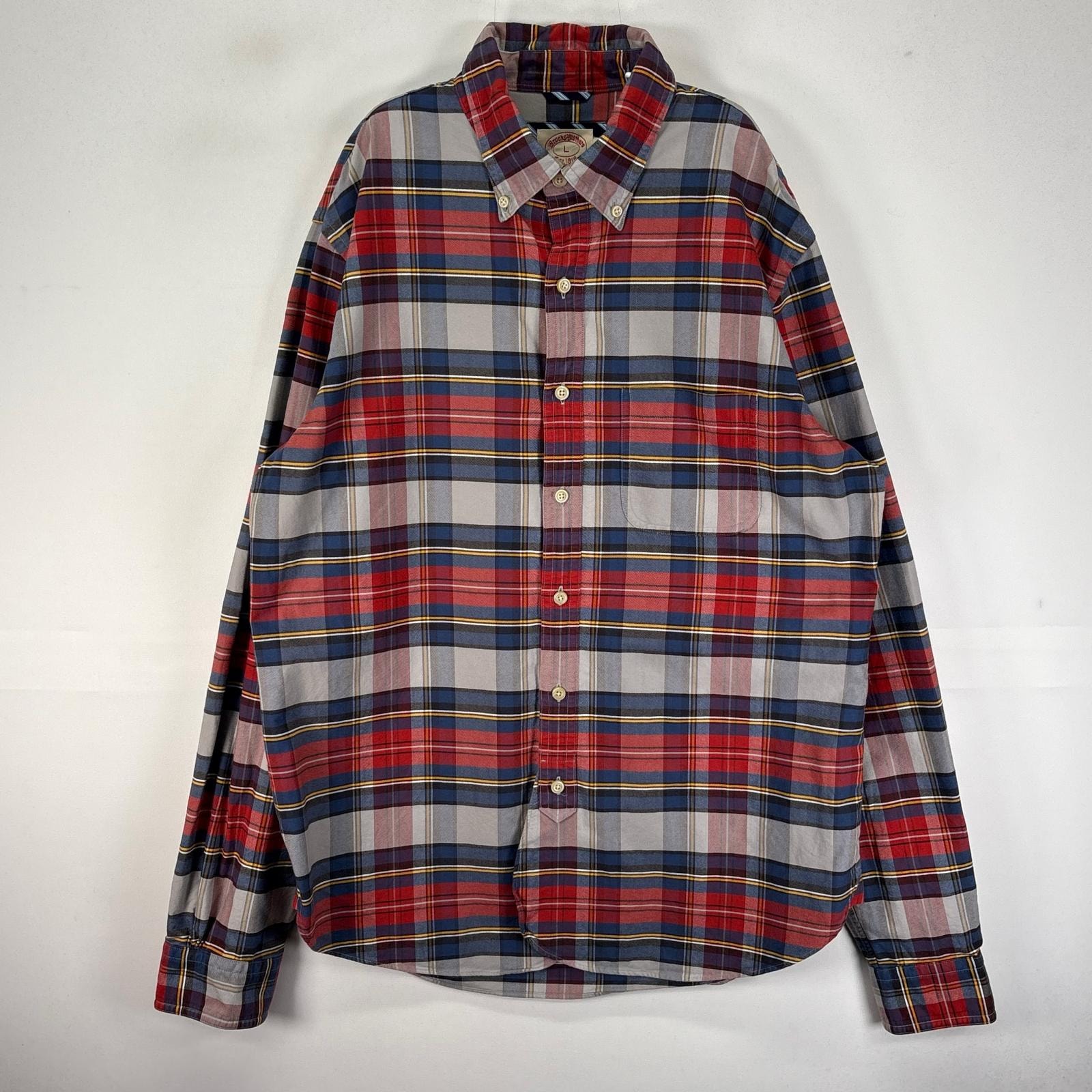 古着 ブルックスブラザーズ Brooks Brothers 長袖シャツ 胸ポケット ボタンダウン L  レッド系 チェック メンズ