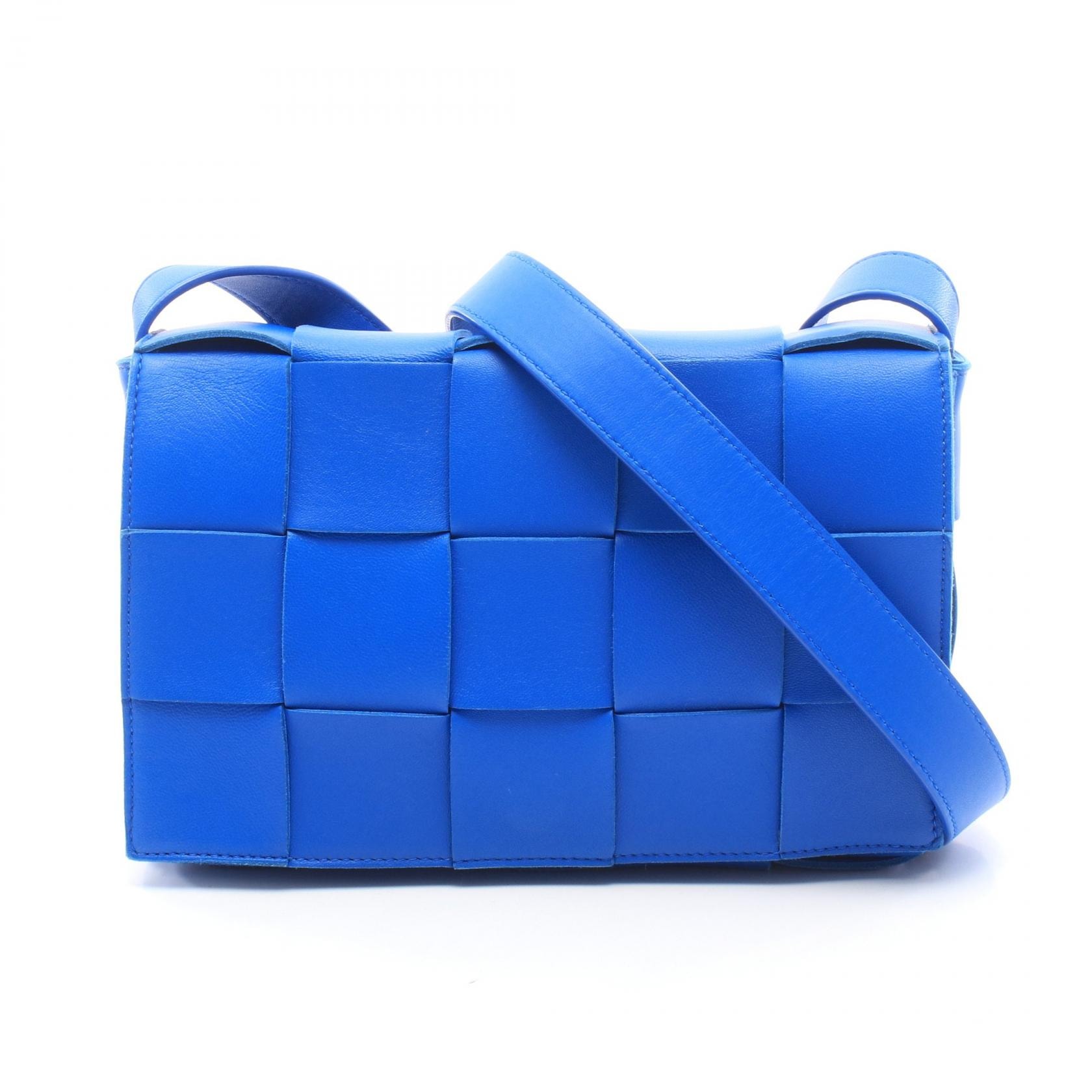ボッテガヴェネタ BOTTEGA VENETA カセット クロスボディ マキシイントレチャート ショルダーバッグ バッグ レザー レディース ブルー系 【中古】